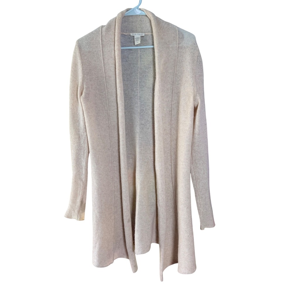 White + Warren Cardigan Medium Beige Open Front 100% Cashmere